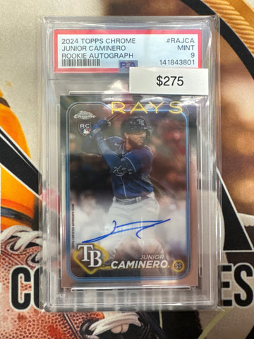 2024 Topps Chrome MLB Junior Caminero Rookie Autograph PSA 9