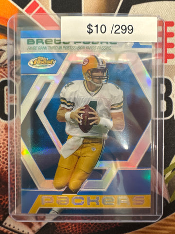 2006 Topps Finest NFL Brett Farve Farve Rank Third In Postseason Yards Passing Blue Refractor /299