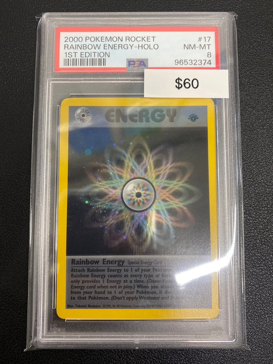 Pokémon 1st Edition Team Rocket Rainbow Energy Holo PSA 8