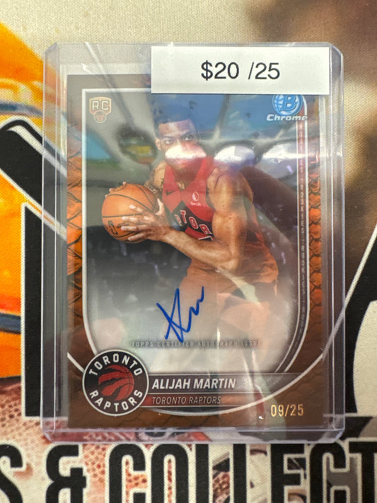 2025-26 Topps Bowman Basketball Alijah Martin Rookie Orange Reptilian Autograph Refractor /25