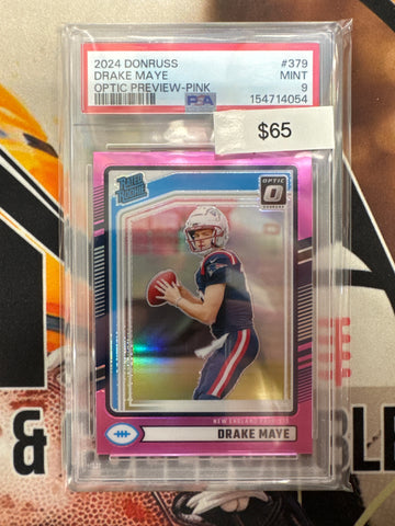 2024 Panini Donruss NFL Drake Maye Rated Rookie Optic Preview Pink PSA 9