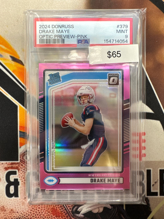 2024 Panini Donruss NFL Drake Maye Rated Rookie Optic Preview Pink PSA 9