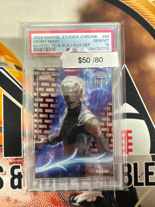 2025 Topps Marvel Studios Chrome Ebony Maw Marvel Red & Black Lava Refractor /80 PSA 10