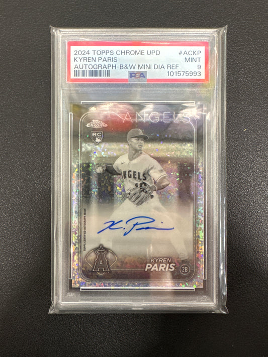 2024 Topps Chrome Update MLB Kyren Perez Rookie Black & White Mini Diamond Autograph PSA 9