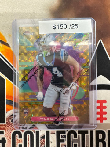 2025 Topps Finest NFL Tetairoa McMillan Uncommon Gold Geometric Refractor Rookie W/ Protective Coating /25