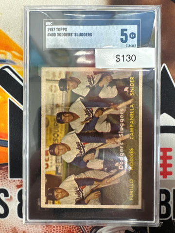 1957 Topps MLB Dodgers Sluggers Carl Furillo, Duke Snider, Roy Campanella & Gil Hodges SGC 5