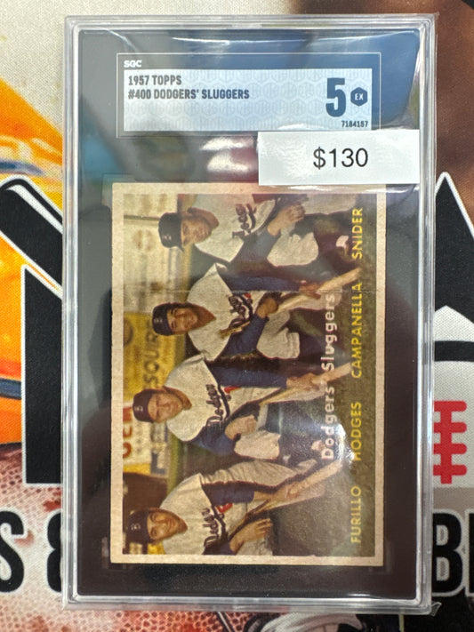 1957 Topps MLB Dodgers Sluggers Carl Furillo, Duke Snider, Roy Campanella & Gil Hodges SGC 5