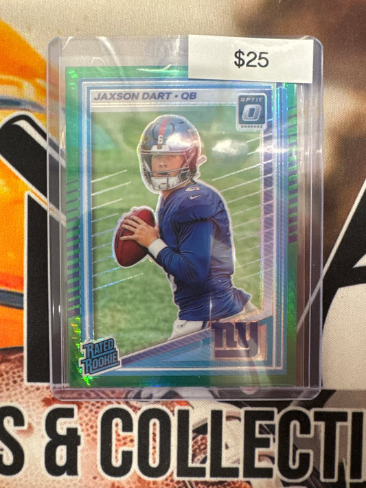 2025 Panini Donruss Optic NFL Jaxson Dart Rated Rookie Green Hyper Prizm