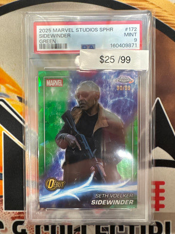 2025 Topps Chrome Marvel Studios Sapphire Seth Voelker Sidewinder Debut Green Refractor /99 PSA 9