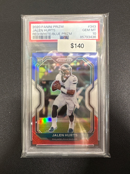 2020 Panini Prizm Jalen Hurts Rookie Red/White/Blue Prizm PSA 10