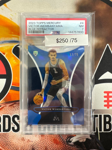 2023 Topps Mercury Basketball Victor Wembanyama Rookie Blue Refractor /75 PSA 7