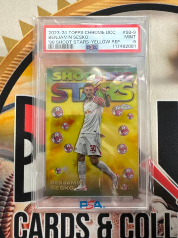2023-24 Topps Chrome UCC Benjamin Sesko ‘98 Shooting Stars Yellow Refractor /125 PSA 9