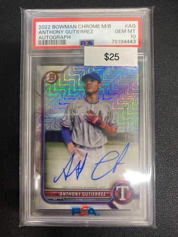 2022 Bowman Chrome M/B Anthony Gutierrez Autograph PSA 10