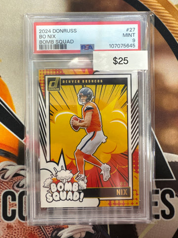 2024 Panini Donruss NFL Bo Nix Bomb Squad PSA 9