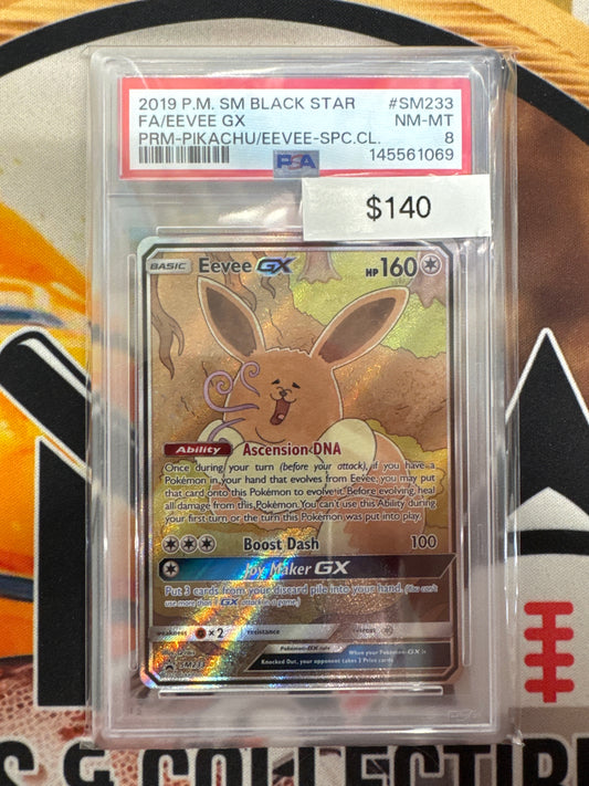2019 Pokemon Sun & Moon Black Star Full Art Eevee GX SM233 PSA 8