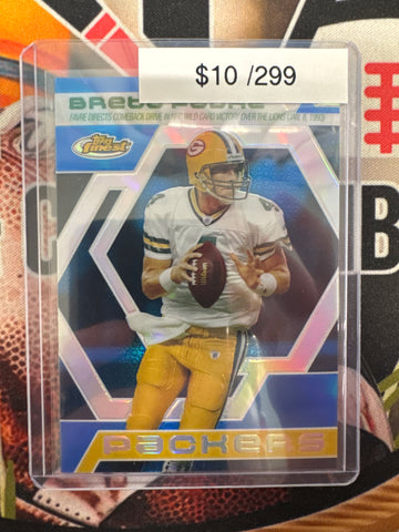 2006 Topps Finest NFL Brett Farve Farve Directs Comeback Drive In NFL Wild Card Victory Over The Lions (Jan. 8, 1993) Blue Refractor /299