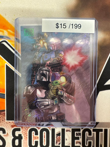 2025 Topps Star Wars Galaxy The Mandalorian Green Shimmer Refractor /199