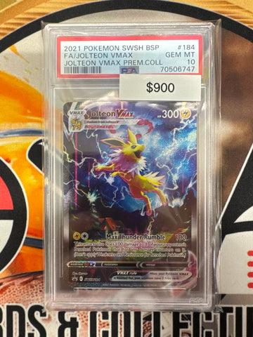 2021 Pokémon SWSH BSP Full Art Jolteon Vmax SWSH184 Jolteon Vmax Premium Collection PSA 10