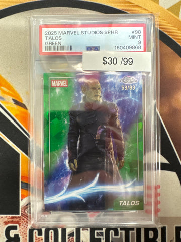 2025 Topps Chrome Marvel Studios Sapphire Talos Green Refractor /99 PSA 9