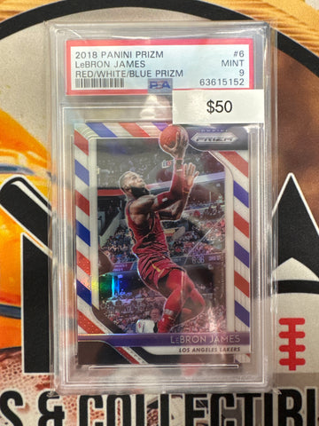 2018 Panini Prizm NBA LeBron James Red/White & Blue Prizm PSA 9