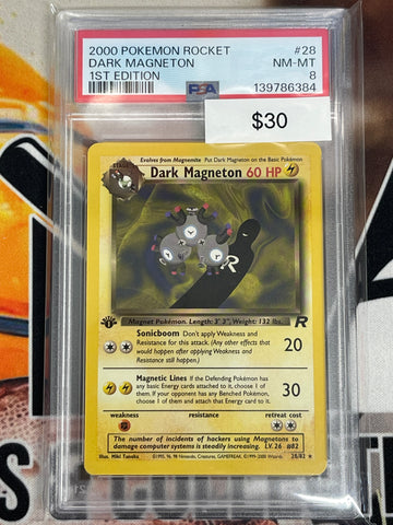 Pokémon 1st Edition Dark Magneton Non-Holo Team Rocket 28/82 PSA 8