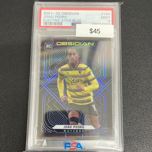 2021-22 Joao Pedro Obsidian Electric Etch Blue Rookie PSA 9