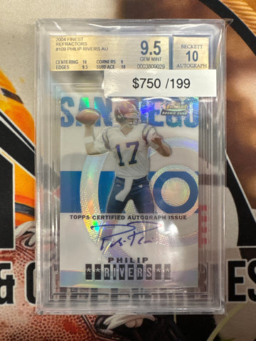 2004 Topps Finest NFL Philip Rivers Rookie Autograph Refractor /199 BGS 9.5 Autograph 10