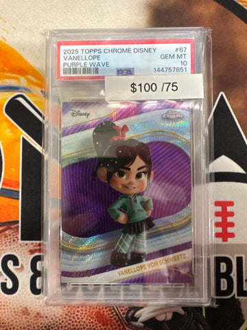 2025 Topps Chrome Disney Vanellope Von Schweetz Purple Wave Refractor /75 PSA 10