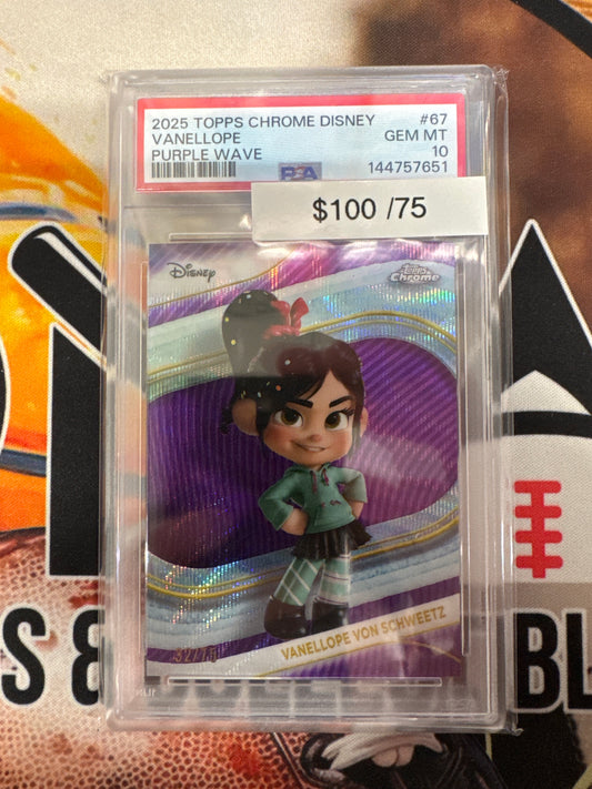 2025 Topps Chrome Disney Vanellope Von Schweetz Purple Wave Refractor /75 PSA 10