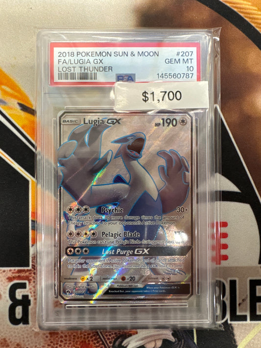 2018 Pokemon Sun & Moon Full Art Lugia GX 207/214 Lost Thunder PSA 10