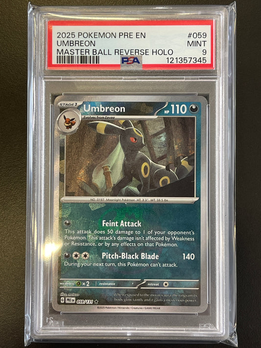 Pokémon Umbreon Master Ball Reverse Holo Prismatic Evolution 059/131 PSA 9