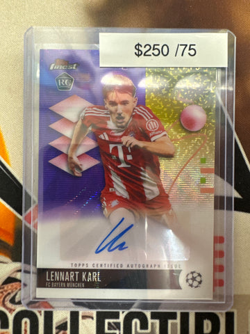 2026 Topps Finest UEFA Club Competitions Lennart Karl Rookie Autograph Purple Wave Refractor /75