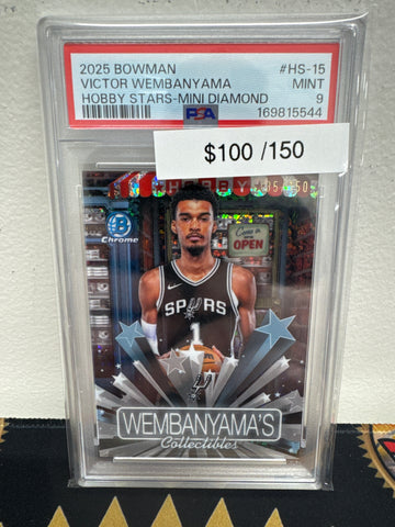 2025 Topps Bowman Basketball Victor Wembanyama Hobby Stars Mini Diamond Refractor /150 PSA 9