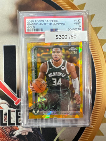 2025 Topps Chrome Sapphire NBA Giannis Antetokounmpo Gold Refractor /50 PSA 9