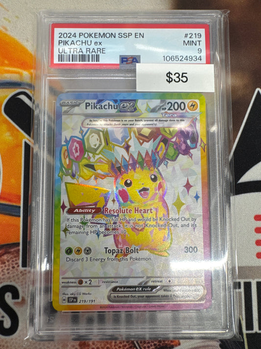 Pokémon Pikachu ex Full Art Ultra Rare Surging Sparks 219/191 PSA 9