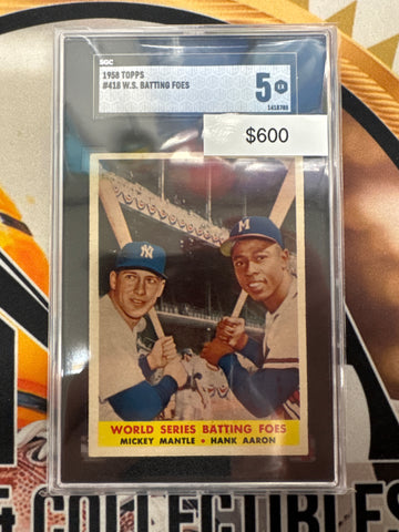 1958 Topps MLB Mickey Mantle & Hank Aaron World Series Batting Foes SGC 5