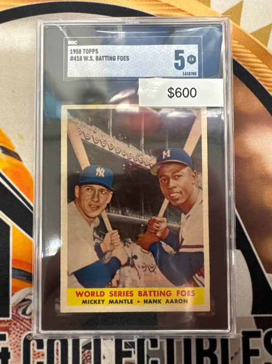 1958 Topps MLB Mickey Mantle & Hank Aaron World Series Batting Foes SGC 5