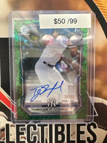 2026 Topps Bowman Baseball T.J. Rumfield 1st Bowman Autograph Green Grass Refractor /99