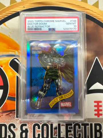 2025 Topps Chrome Marvel Doctor Doom Blue Refractor /299 PSA 10
