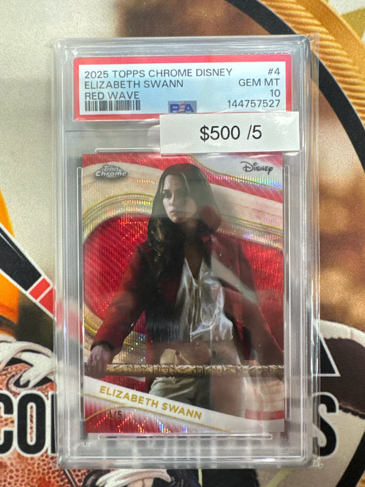 2025 Topps Chrome Disney Elizabeth Swann Red Wave Refractor /5 PSA 10