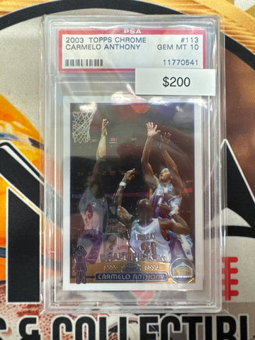 2003 Topps Chrome NBA Carmelo Anthony Rookie Draft Pick #3 PSA 10