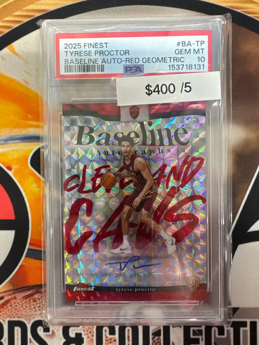 2025-26 Topps Finest NBA Tyrese Proctor Baseline Autograph Rookie Red Geometric /5 PSA 10