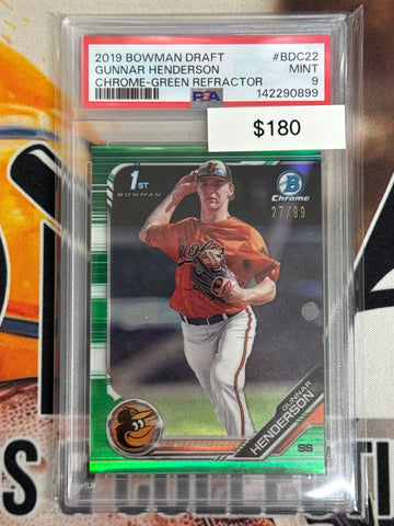 2019 Bowman Draft Gunnar Henderson Green Refractor 1st Bowman /99 PSA 9