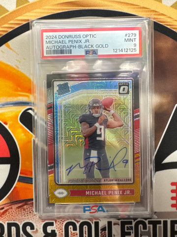 2024 Panini Donruss Optic NFL Michael Penix Jr. Rated Rookie Autograph Black Gold /60 PSA 9