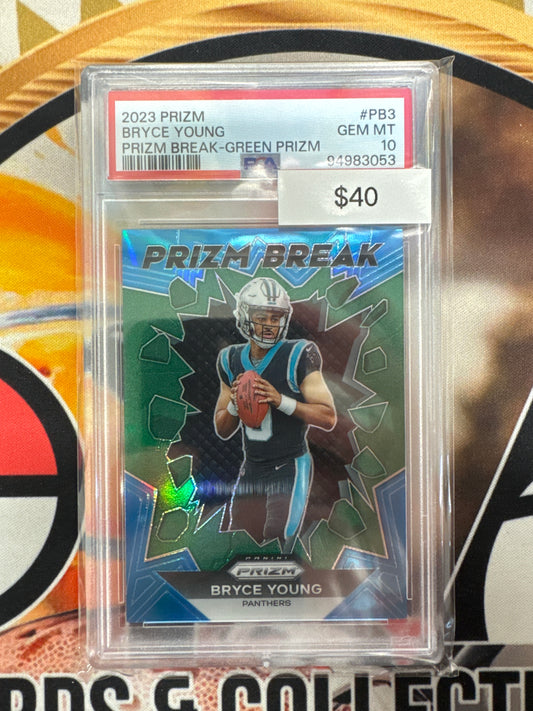 2023 Panini Prizm NFL Bryce Young Rookie Prizm Break Green Prizm PSA 10