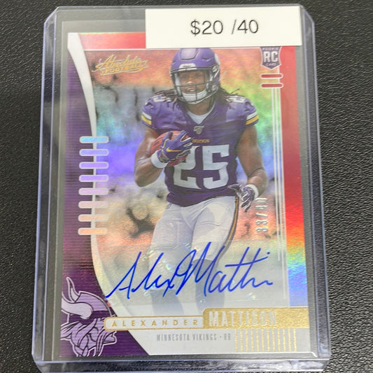 2019 NFL Alexander Mattison Absolute Red Rookie Auto /40