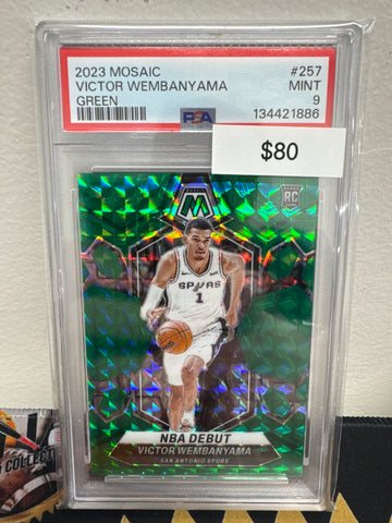 2023 Panini Mosaic NBA Victor Wembanyama Rookie Green Mosaic PSA 9