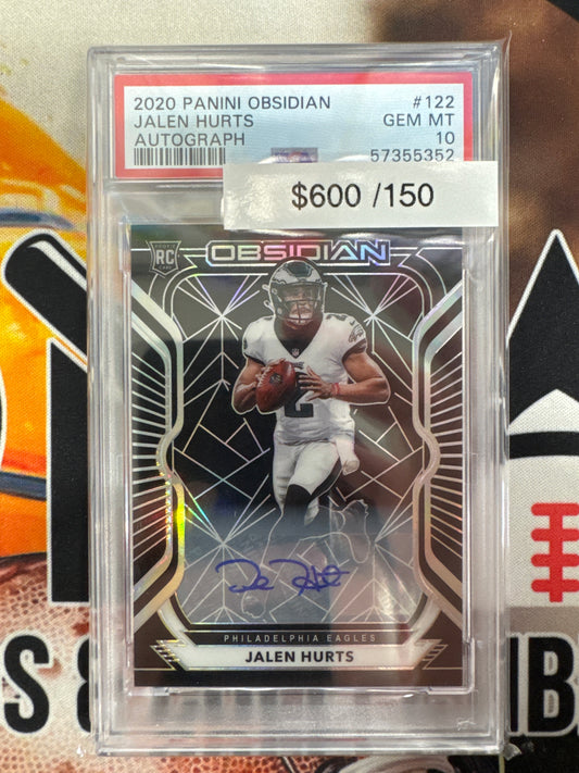 2020 Panini Obsidian NFL Jalen Hurts Rookie Autograph Refractor /199 PSA 10