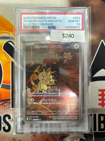 Pokémon Team Rocket’s Meowth Illustration Rare Destined Rivals 203/182 PSA 10