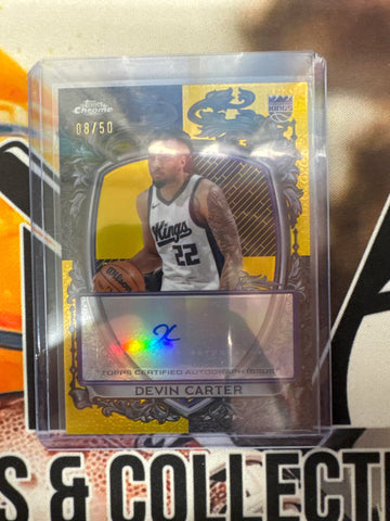 2025-26 Topps Chrome NBA Devin Carter Signature Style Card Gold Refractor /50